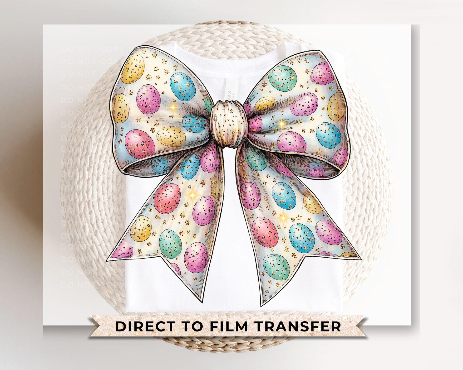 Easter DTF Transfers, Ready to Press, T-shirt Transfers, Heat Transfer, Direct to Film, Holiday, Trendy, Pink Bow, Coquette Easter Eggs