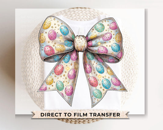 Easter DTF Transfers, Ready to Press, T-shirt Transfers, Heat Transfer, Direct to Film, Holiday, Trendy, Pink Bow, Coquette Easter Eggs