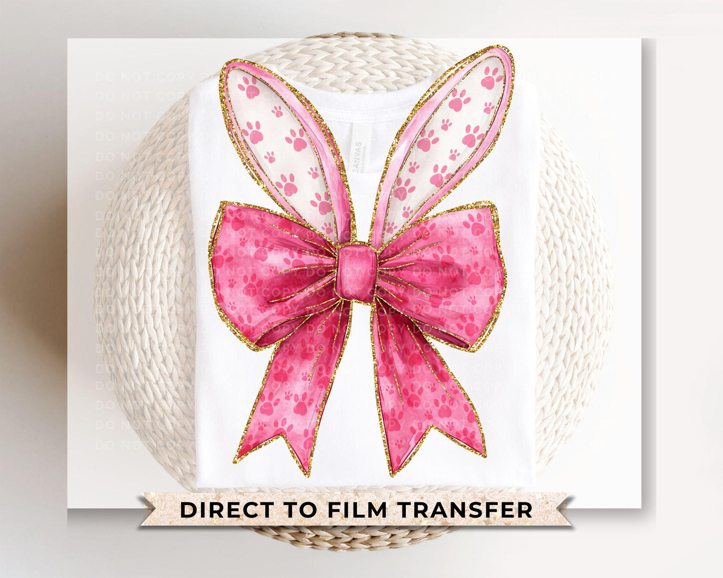 Easter DTF Transfers, Ready to Press, T-shirt Transfers, Heat Transfer, Direct to Film, Girl, Glitter Easter Bunny Coquette, Bunny Ears