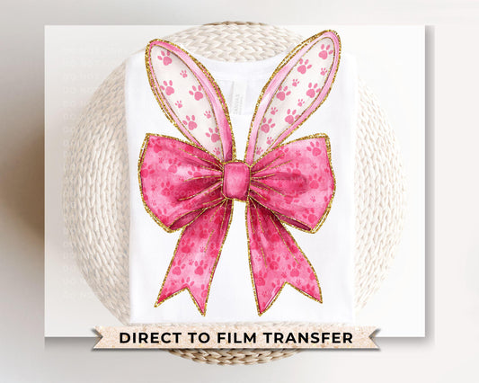 Easter DTF Transfers, Ready to Press, T-shirt Transfers, Heat Transfer, Direct to Film, Girl, Glitter Easter Bunny Coquette, Bunny Ears