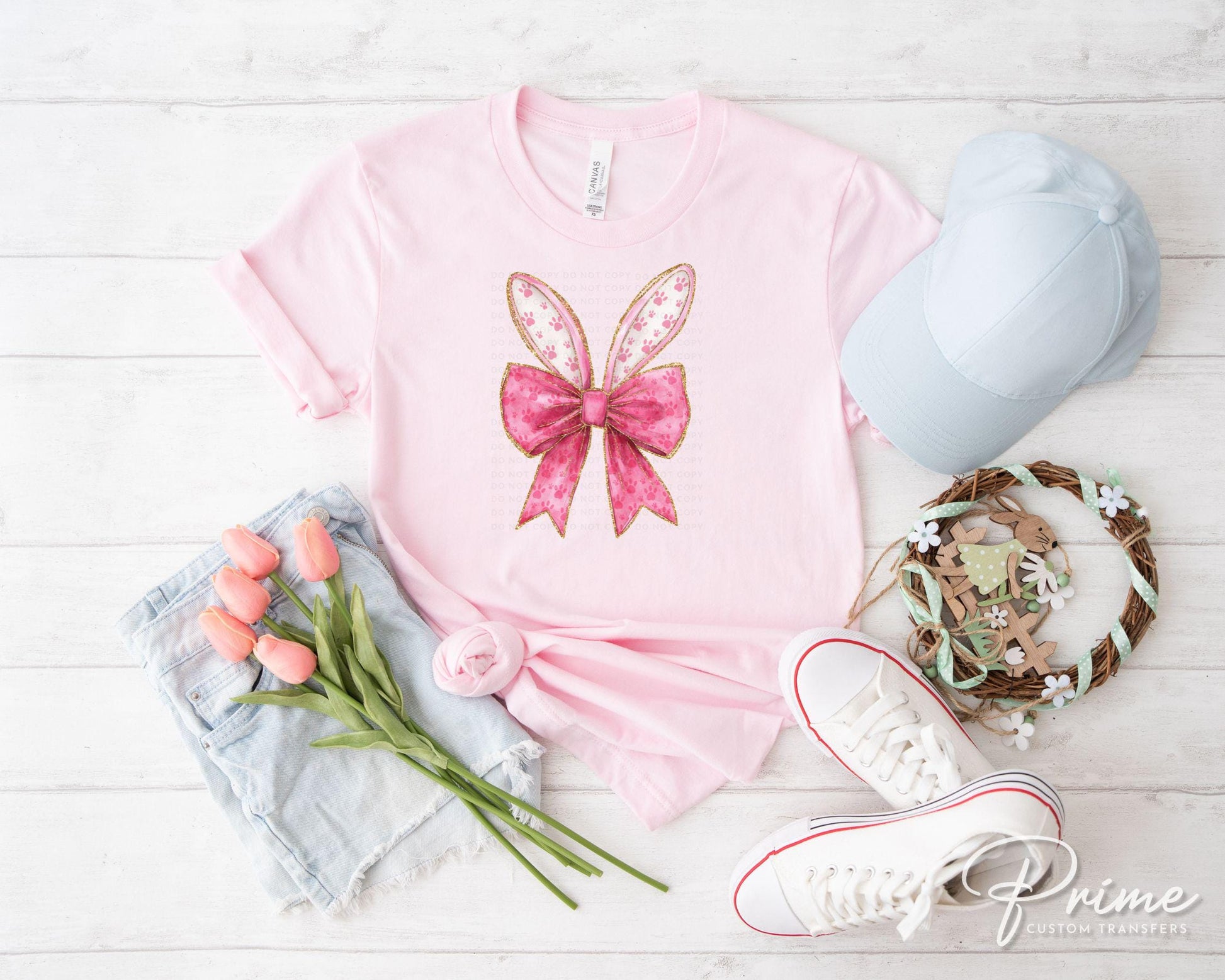 Easter DTF Transfers, Ready to Press, T-shirt Transfers, Heat Transfer, Direct to Film, Girl, Glitter Easter Bunny Coquette, Bunny Ears