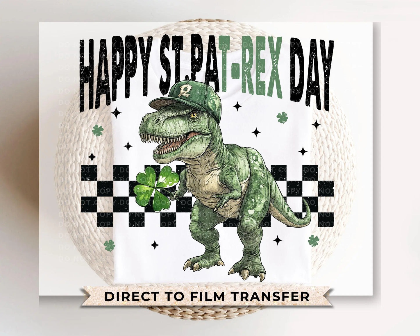 St. Patrick's Day DTF Transfer, Ready to Press, T-shirt Transfer, Heat Transfer, Direct to Film, Shamrock, St. Patties, Kid, T-Rex, Dinosaur