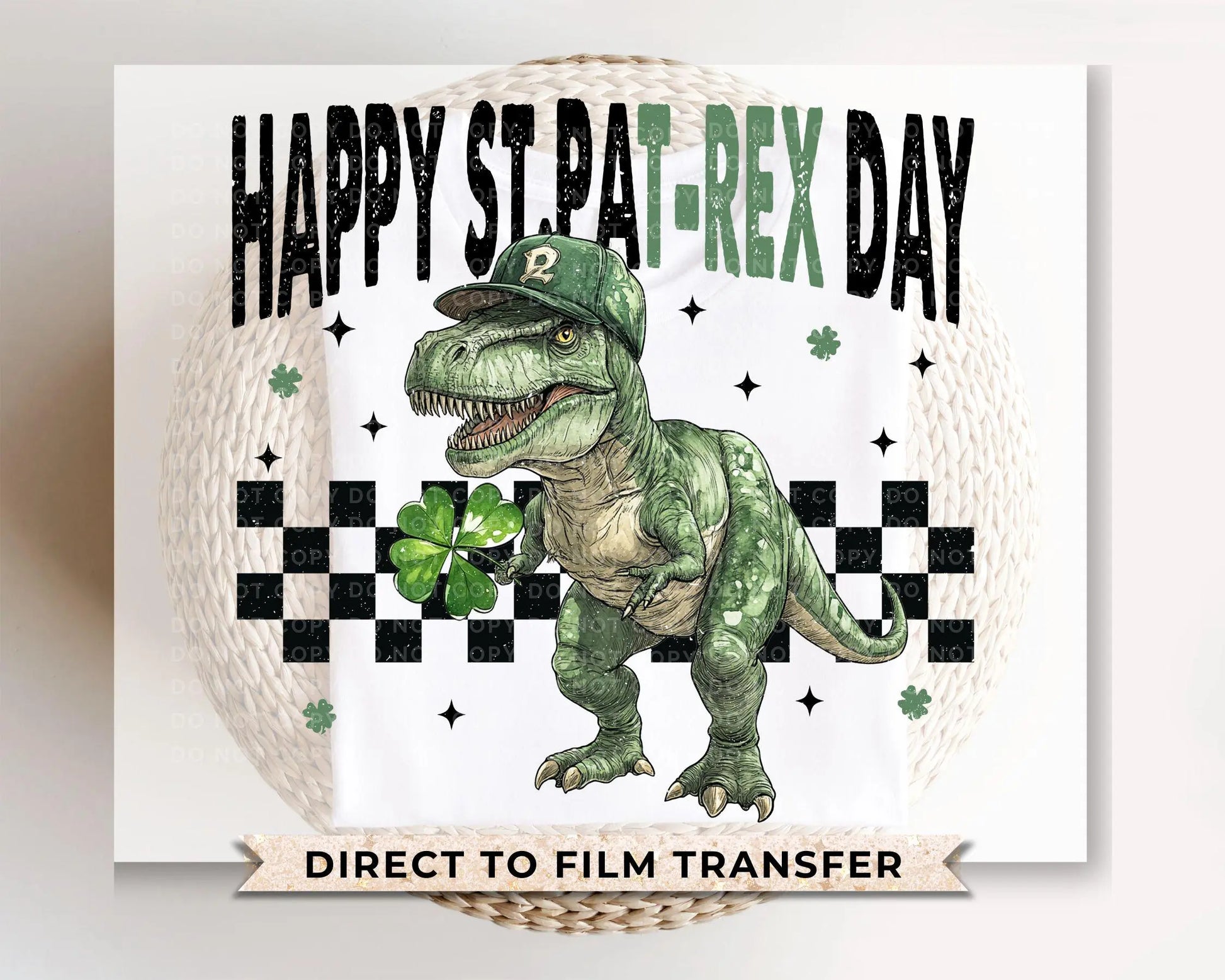 St. Patrick's Day DTF Transfer, Ready to Press, T-shirt Transfer, Heat Transfer, Direct to Film, Shamrock, St. Patties, Kid, T-Rex, Dinosaur