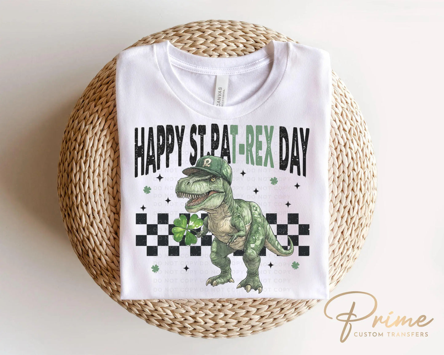 St. Patrick's Day DTF Transfer, Ready to Press, T-shirt Transfer, Heat Transfer, Direct to Film, Shamrock, St. Patties, Kid, T-Rex, Dinosaur