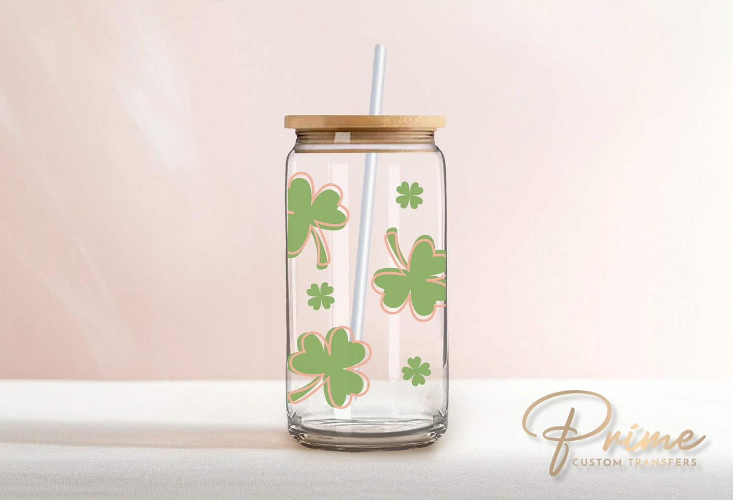 Saint Patrick's Day UV DTF Libbey 16oz Cup Wrap Sticker, Ready to Apply, No Heat, Permanent Adhesive, Waterproof, Glass Can, Lucky Shamrocks