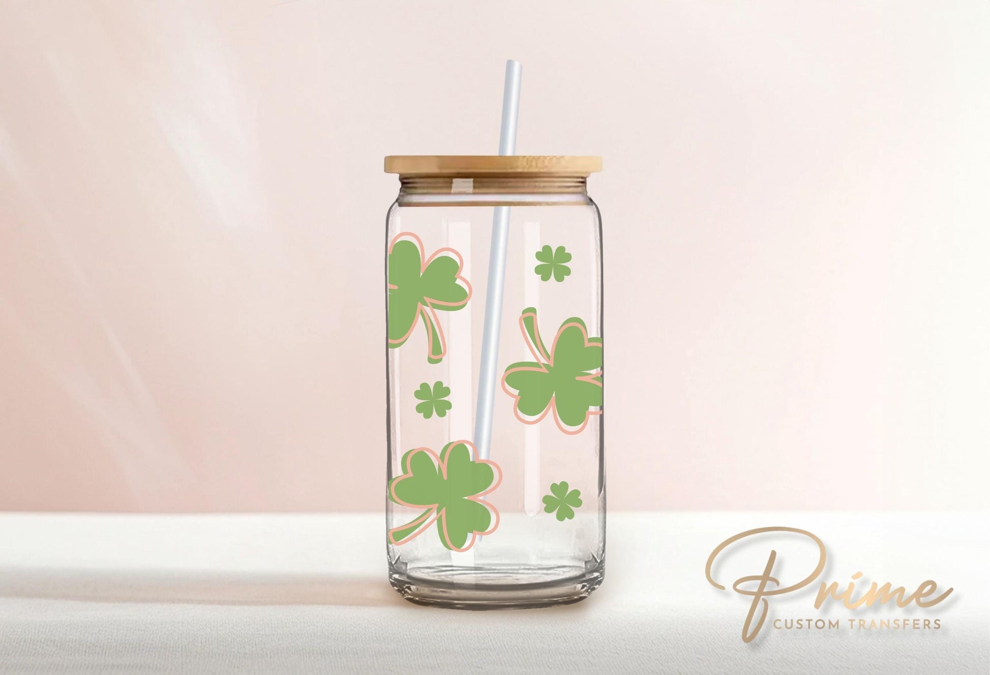 Saint Patrick's Day UV DTF Libbey 16oz Cup Wrap Sticker, Ready to Apply, No Heat, Permanent Adhesive, Waterproof, Glass Can, Lucky Shamrocks