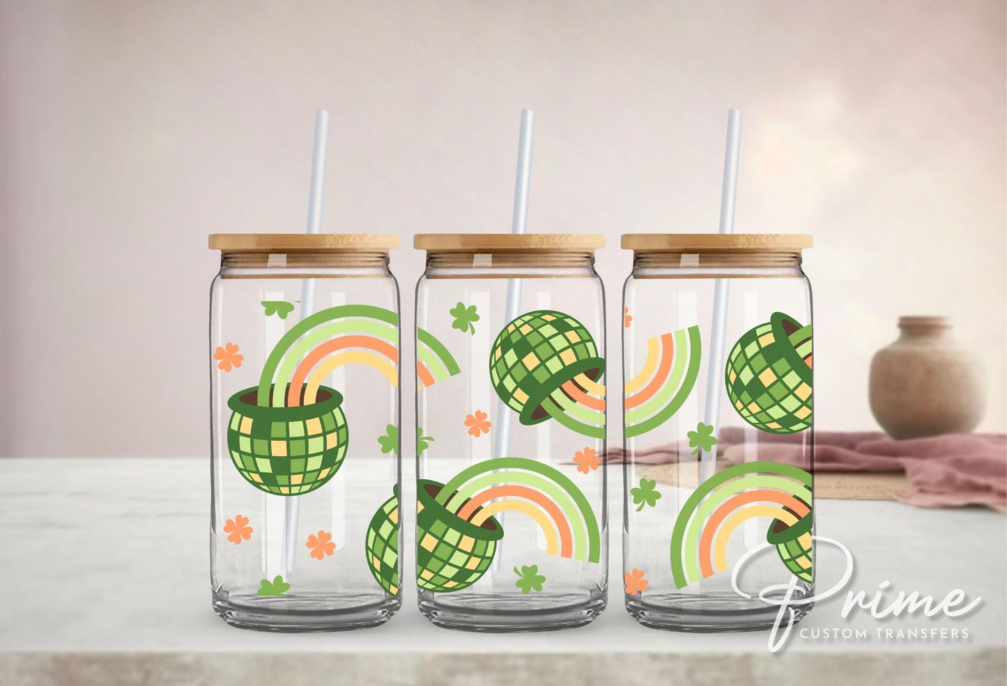 Saint Patrick's Day UV DTF Libbey 16oz Cup Wrap Sticker, Ready to Apply, No Heat, Permanent Adhesive, Waterproof, Glass Can, Pot of Gold