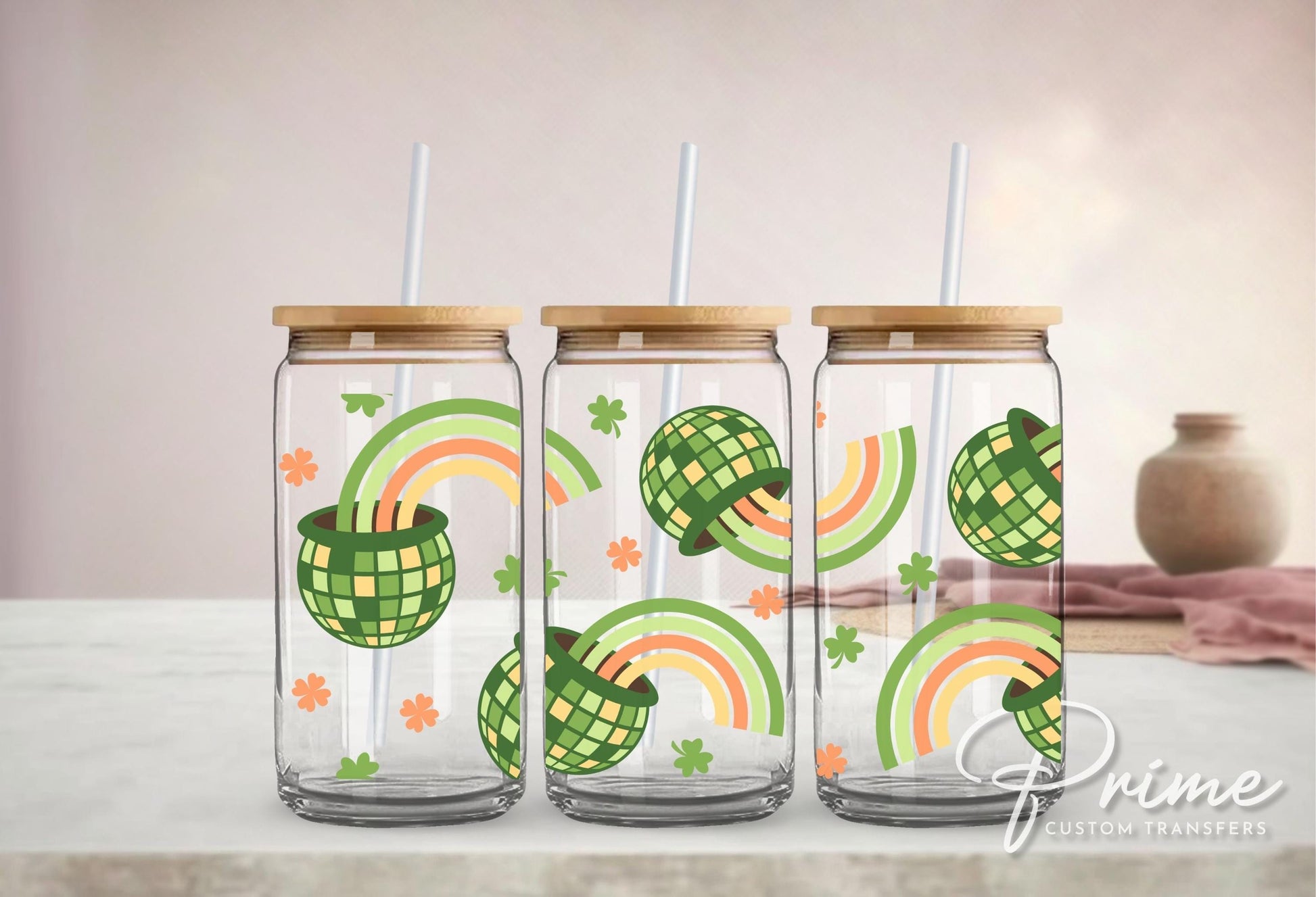 Saint Patrick's Day UV DTF Libbey 16oz Cup Wrap Sticker, Ready to Apply, No Heat, Permanent Adhesive, Waterproof, Glass Can, Pot of Gold