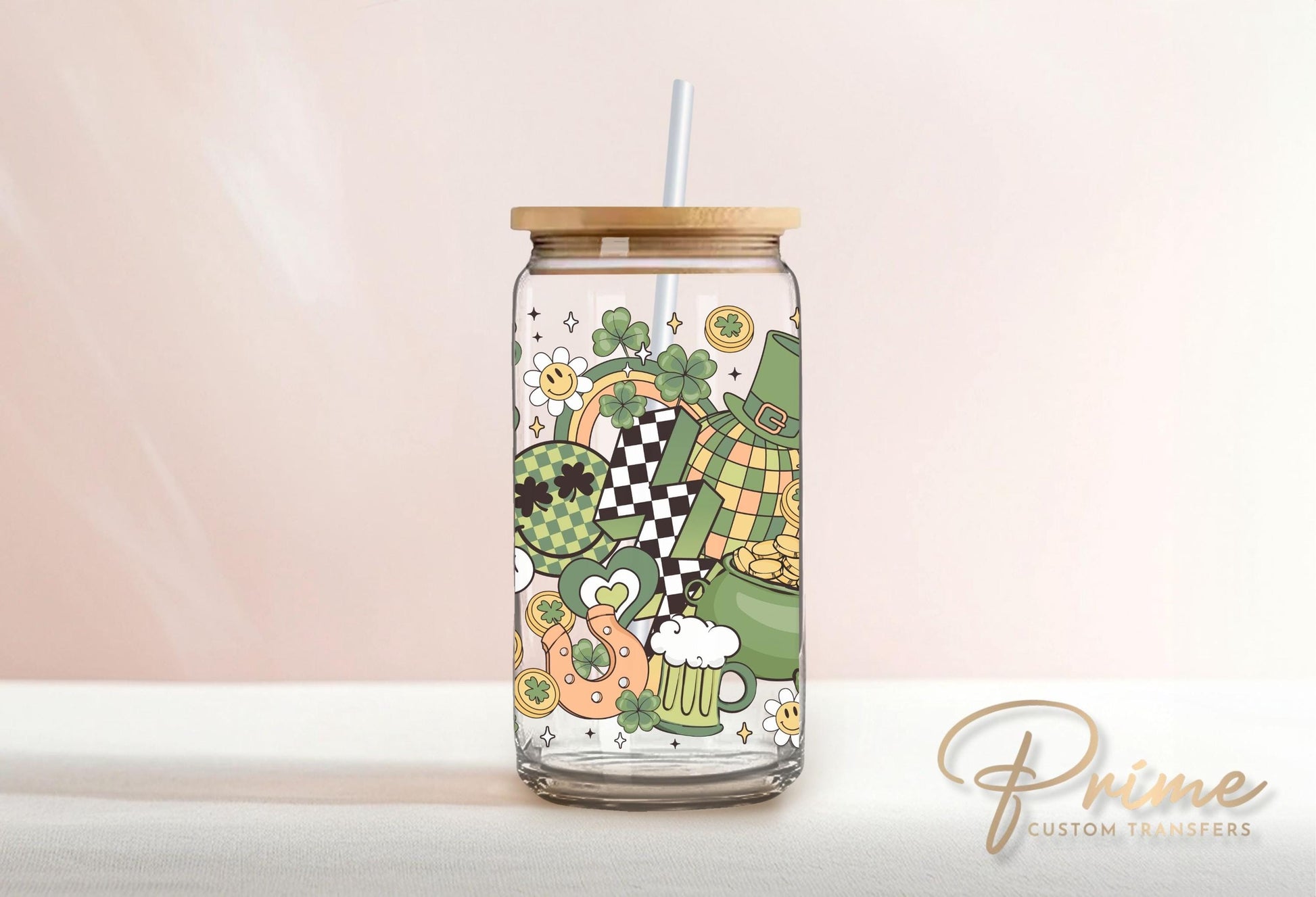 Saint Patrick's Day UV DTF Libbey 16oz Cup Wrap Sticker, Ready to Apply, No Heat, Permanent Adhesive, Waterproof, Glass Can, St Patties