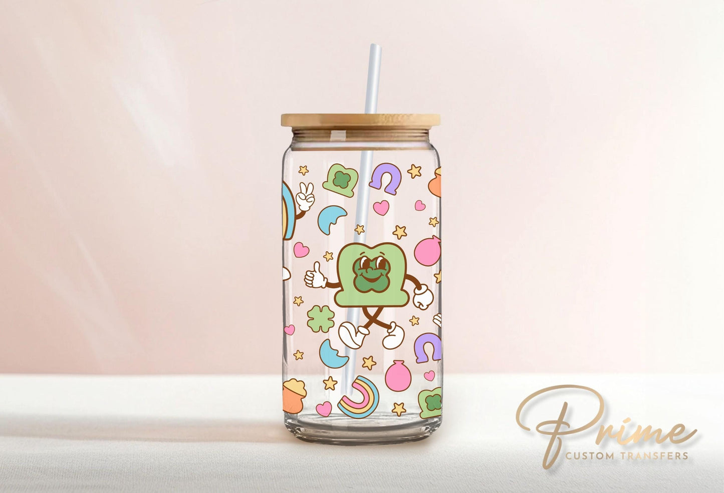 Saint Patrick's Day UV DTF Libbey 16oz Cup Wrap Sticker, Ready to Apply, No Heat, Permanent Adhesive, Waterproof, Glass Can, Cuties