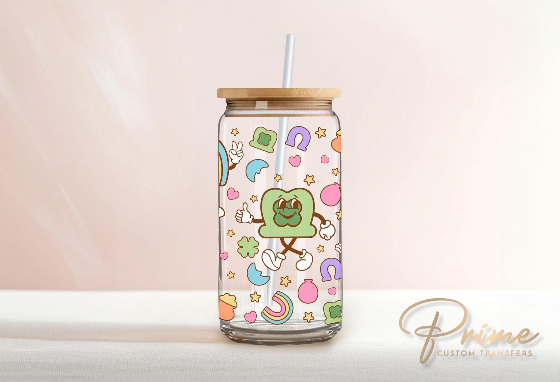 Saint Patrick's Day UV DTF Libbey 16oz Cup Wrap Sticker, Ready to Apply, No Heat, Permanent Adhesive, Waterproof, Glass Can, Cuties