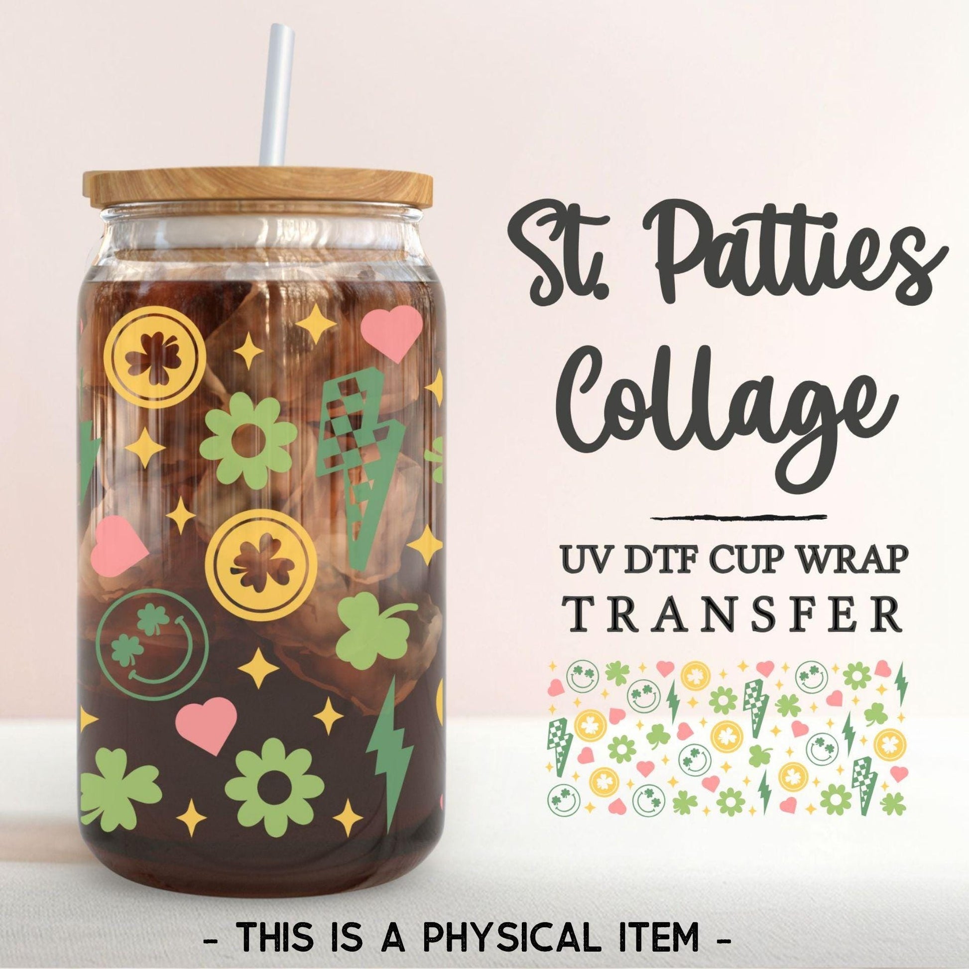 Saint Patrick's Day UV DTF Libbey 16oz Cup Wrap Sticker, Ready to Apply, No Heat, Permanent Adhesive, Waterproof, Glass Can, St Patties