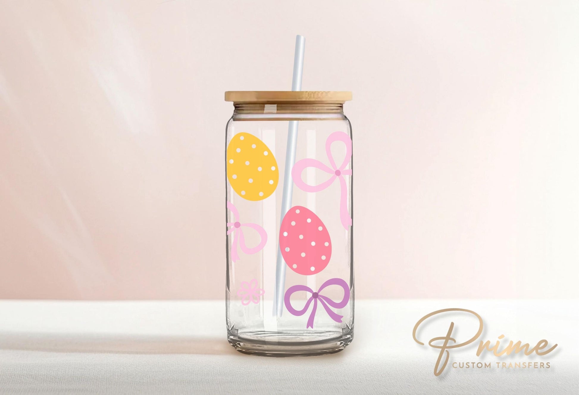 Easter UV DTF Libbey 16oz Cup Wrap Sticker, Ready to Apply, No Heat, Permanent Adhesive, Waterproof, Glass Can Tumbler, Coquette Easter Eggs