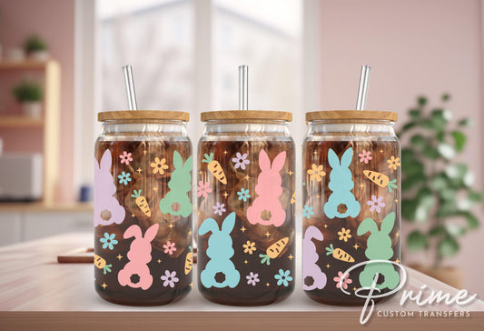 Easter UV DTF Libbey 16oz Cup Wrap Sticker, Ready to Apply, No Heat, Permanent Adhesive, Waterproof, Glass Can Tumbler, Pastel Easter Bunny