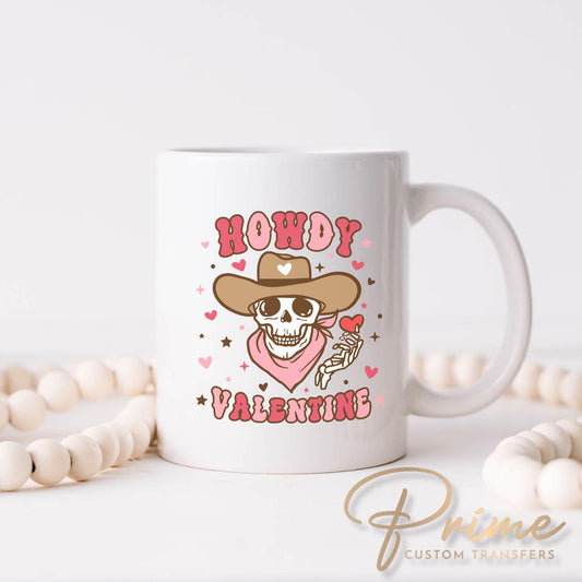 Valentine's Day UV DTF Sticker for Ornaments, Ready to Apply, No Heat Needed, Permanent Adhesive, Waterproof, Decal, Howdy, Skeleton Cowboy