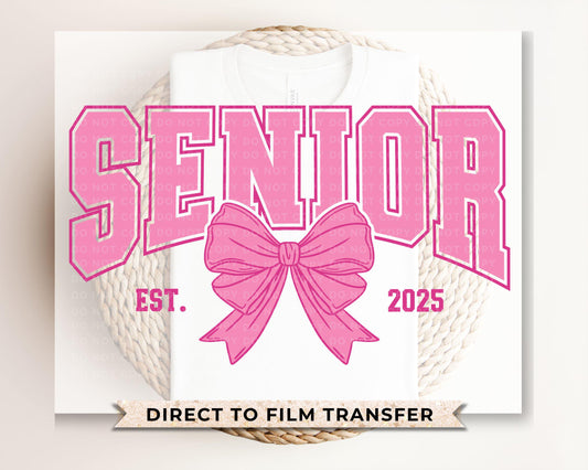 School DTF, Ready to Press, DIY T-shirt, Heat Transfer, Direct to Film, Pink Bow, Graduation, Coquette Bow, High School Senior Class of 2025