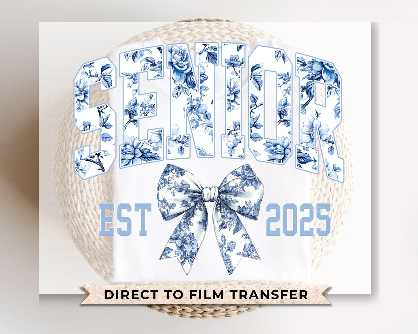 School DTF, Ready to Press, DIY T-shirt, Heat Transfer, Direct to Film, Pink Bow, High School Graduation, Blue Coquette Senior Class 2025