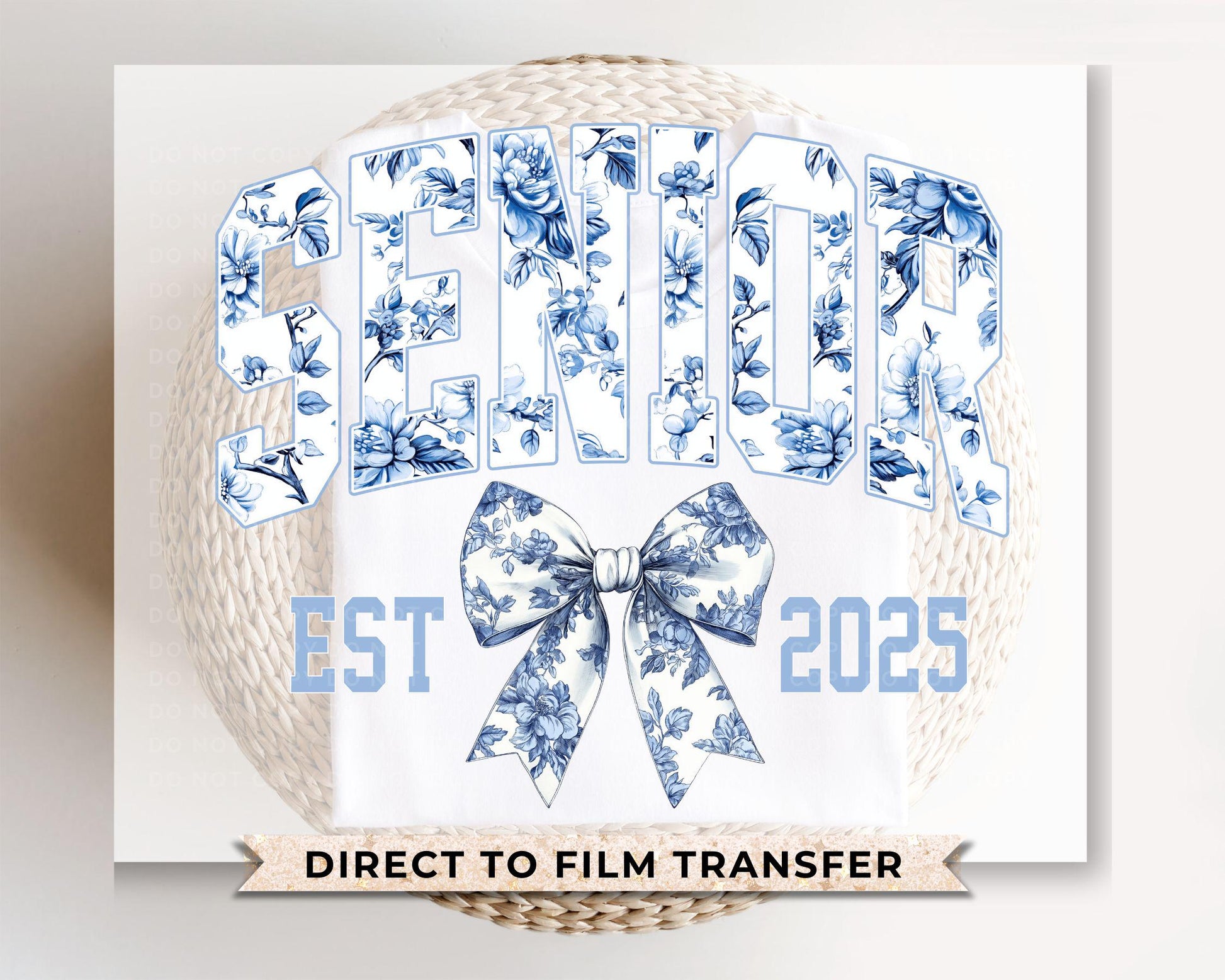 School DTF, Ready to Press, DIY T-shirt, Heat Transfer, Direct to Film, Pink Bow, High School Graduation, Blue Coquette Senior Class 2025