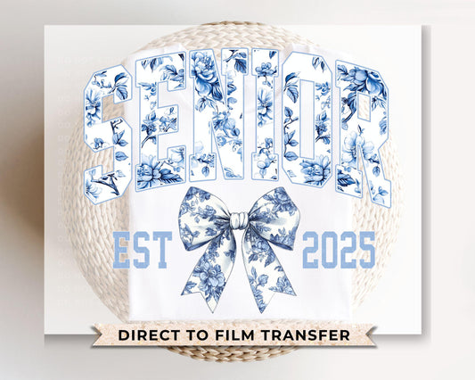 School DTF, Ready to Press, DIY T-shirt, Heat Transfer, Direct to Film, Pink Bow, High School Graduation, Blue Coquette Senior Class 2025