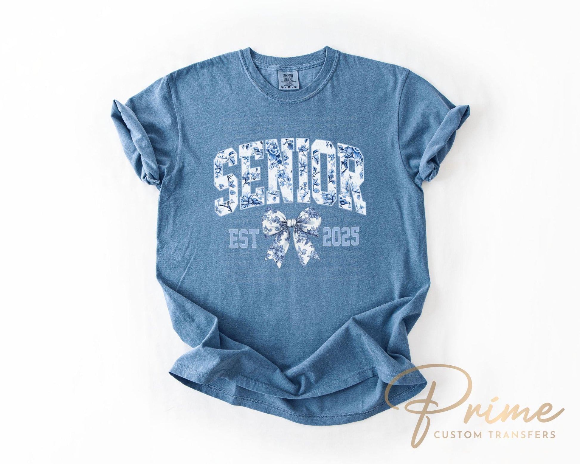 School DTF, Ready to Press, DIY T-shirt, Heat Transfer, Direct to Film, Pink Bow, High School Graduation, Blue Coquette Senior Class 2025