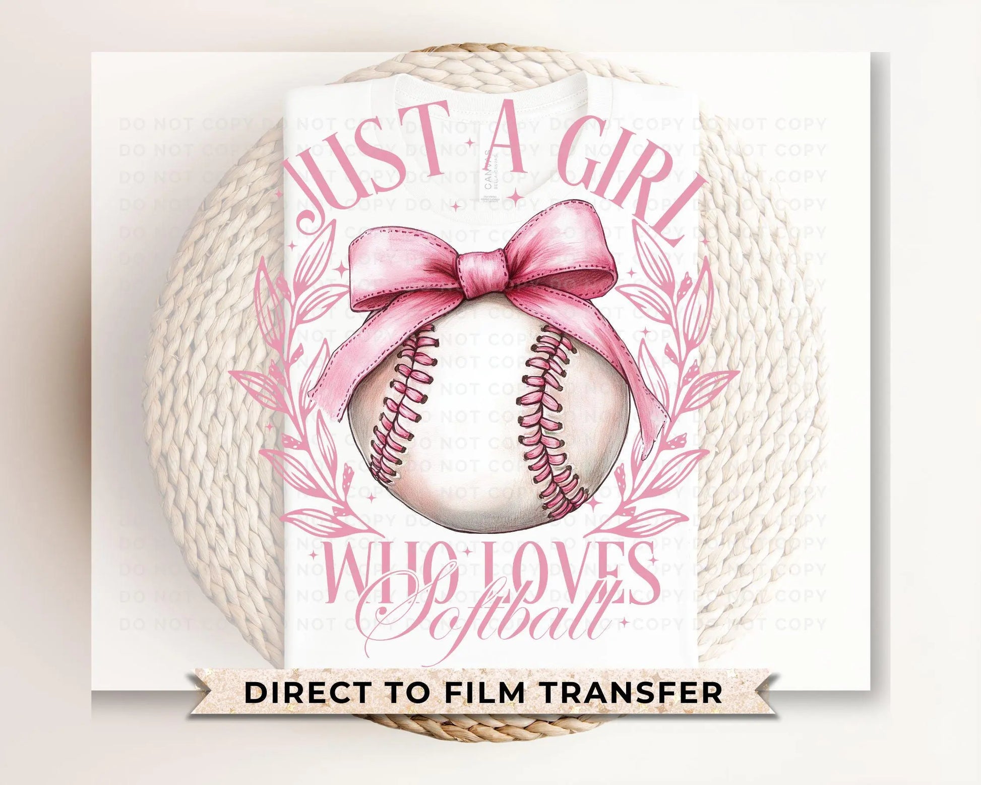 Softball DTF Transfers, Ready to Press, T-shirt Transfers, Heat Transfer, Direct to Film, Sports, Softball, Girlie, Softball Coquette Bow