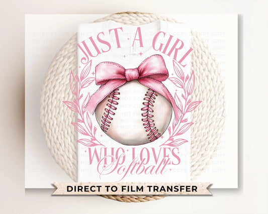 Softball DTF Transfers, Ready to Press, T-shirt Transfers, Heat Transfer, Direct to Film, Sports, Softball, Girlie, Softball Coquette Bow