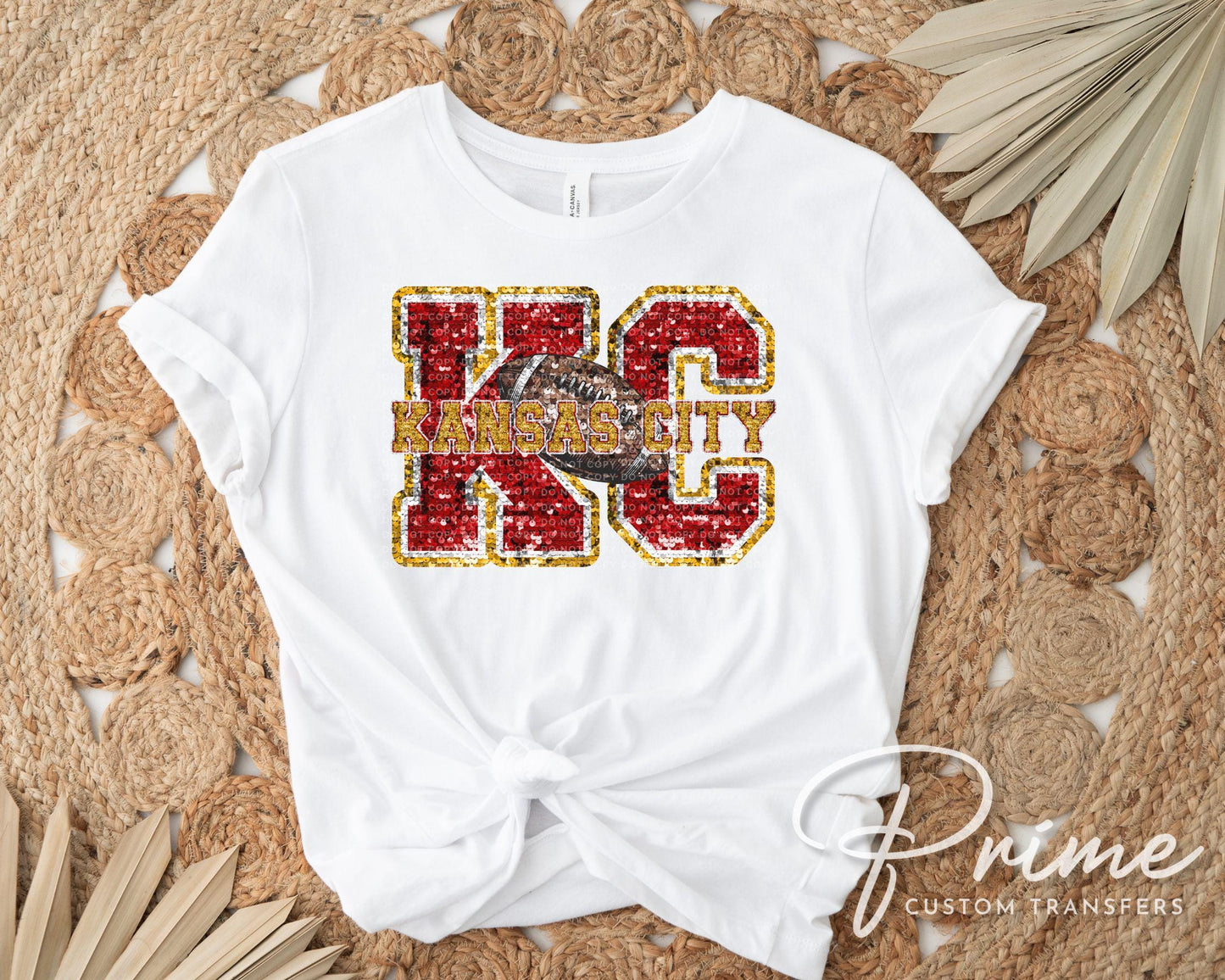 Football DTF Transfer, Ready to Press, T-shirt Transfer, Heat Transfer, Direct to Film, Sports Fan, FAUX Glitter, KC Kansas City Faux Sequin