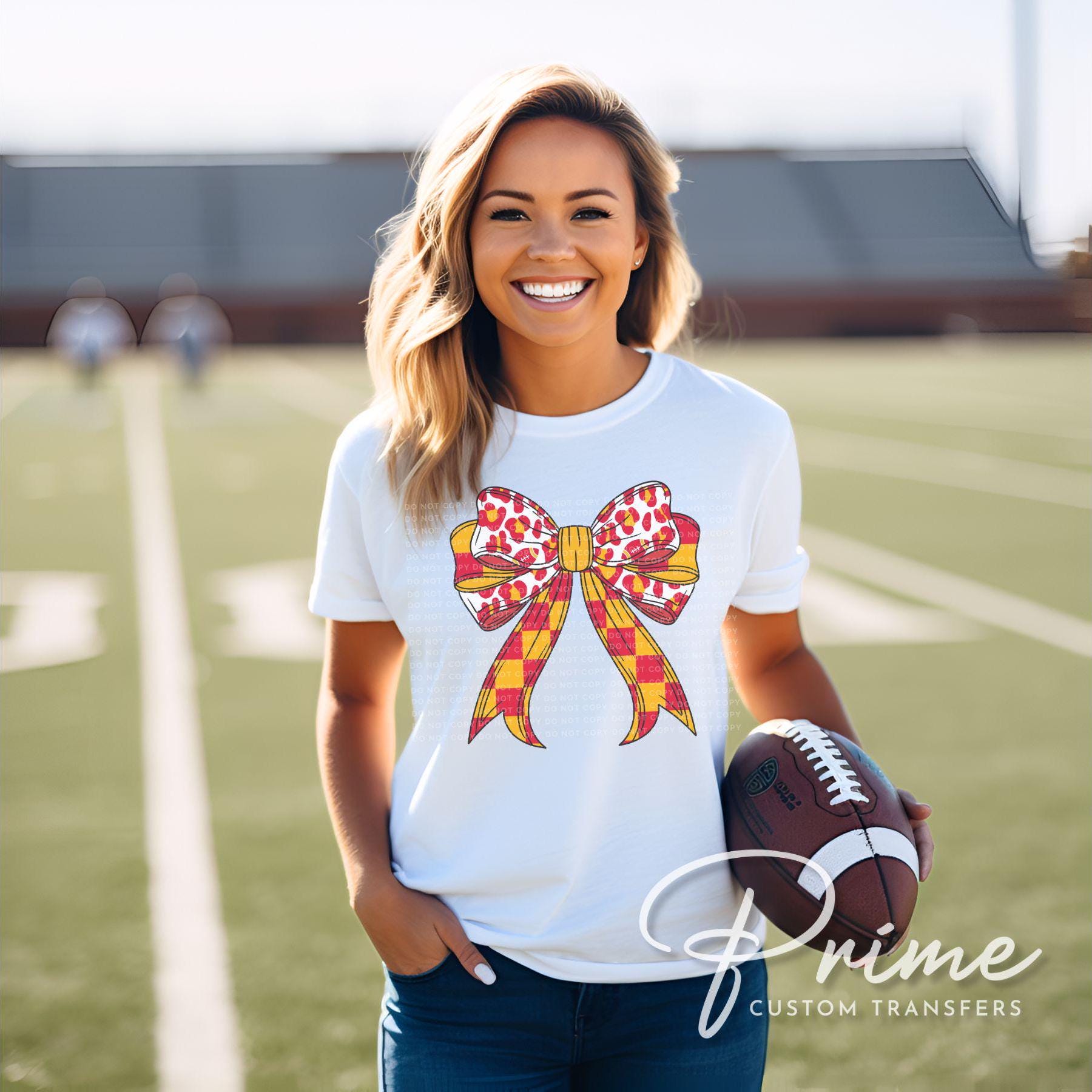 Football DTF Transfers, Ready to Press, T-shirt Transfer, Heat Transfer, Direct to Film, Sports Fan, Game Day, Kansas City Coquette Bow