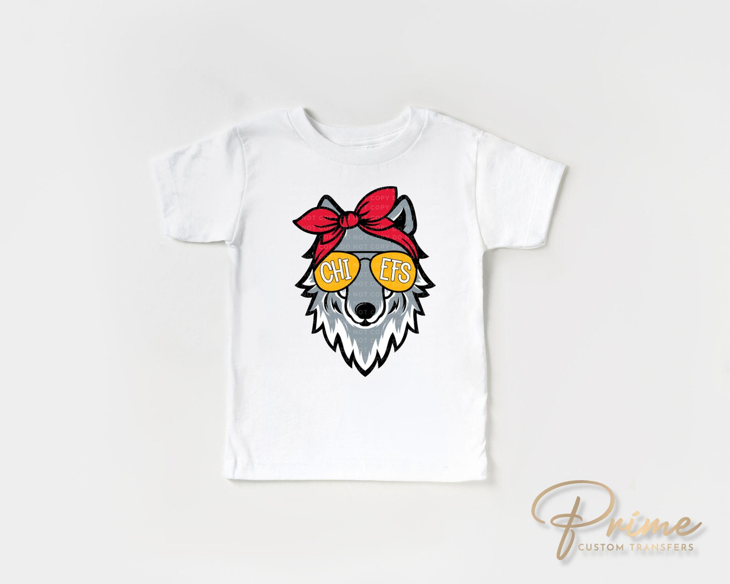 Football DTF Transfers, Ready to Press, T-shirt Transfer, Heat Transfer, Direct to Film, Sports, KC Football Fan Red Gold Girl Wolf Mascot