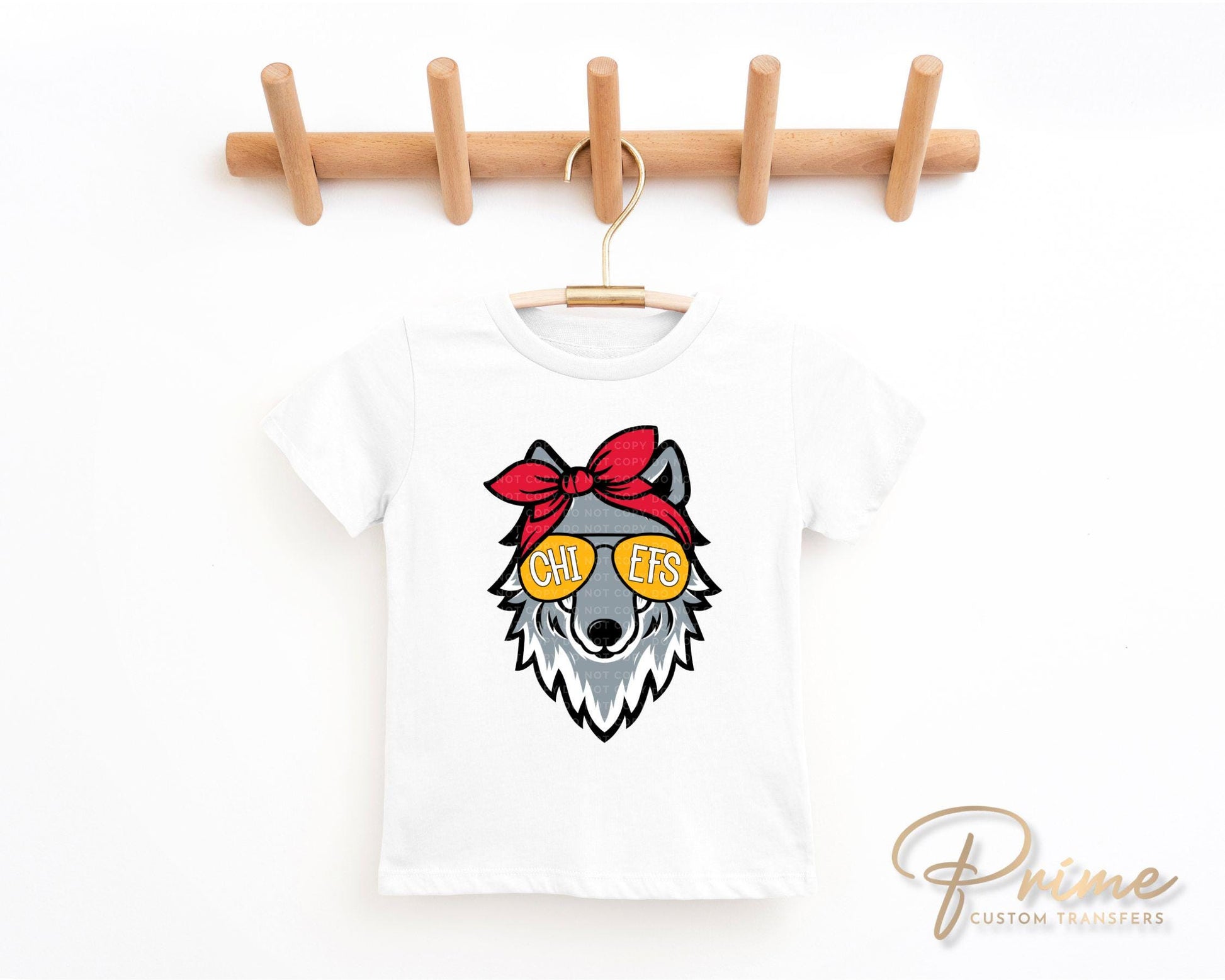 Football DTF Transfers, Ready to Press, T-shirt Transfer, Heat Transfer, Direct to Film, Sports, KC Football Fan Red Gold Girl Wolf Mascot