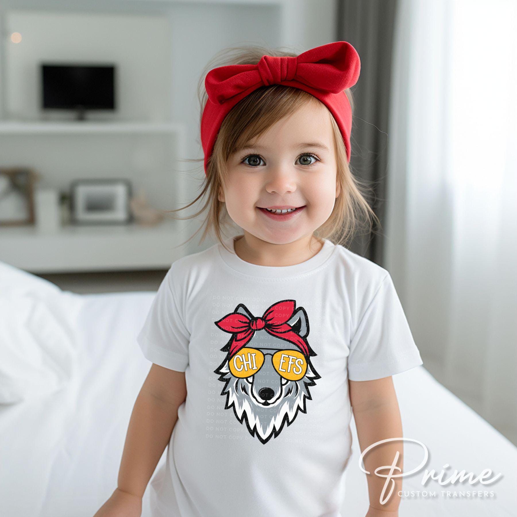 Football DTF Transfers, Ready to Press, T-shirt Transfer, Heat Transfer, Direct to Film, Sports, KC Football Fan Red Gold Girl Wolf Mascot