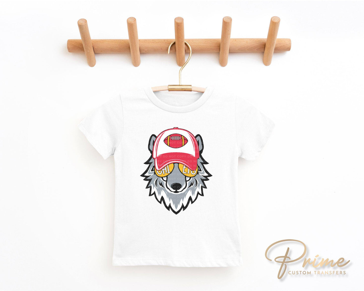 Football DTF Transfers, Ready to Press, T-shirt Transfer, Heat Transfer, Direct to Film, Sports, KC Football Fan Red Gold Boy Wolf Mascot