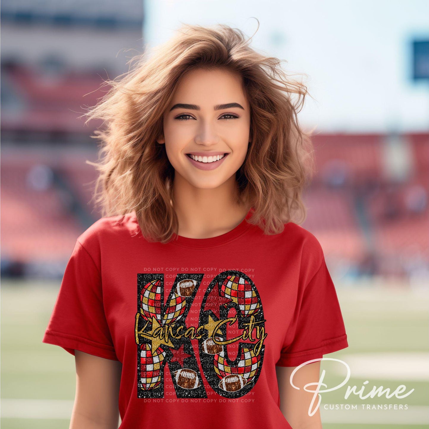 Football DTF Transfer, Ready to Press, T-shirt Transfer, Heat Transfer, Direct to Film, KC Sports Fan, Red Gold Kansas City Football Fans