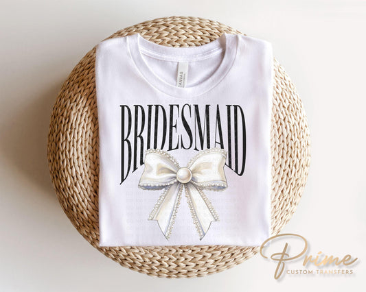 Bride DTF Transfer, Ready to Press, T-shirt Transfer, Heat Transfer, Direct to Film, Wedding, Bachelorette, Coquette Bridesmaid Pearl Bow