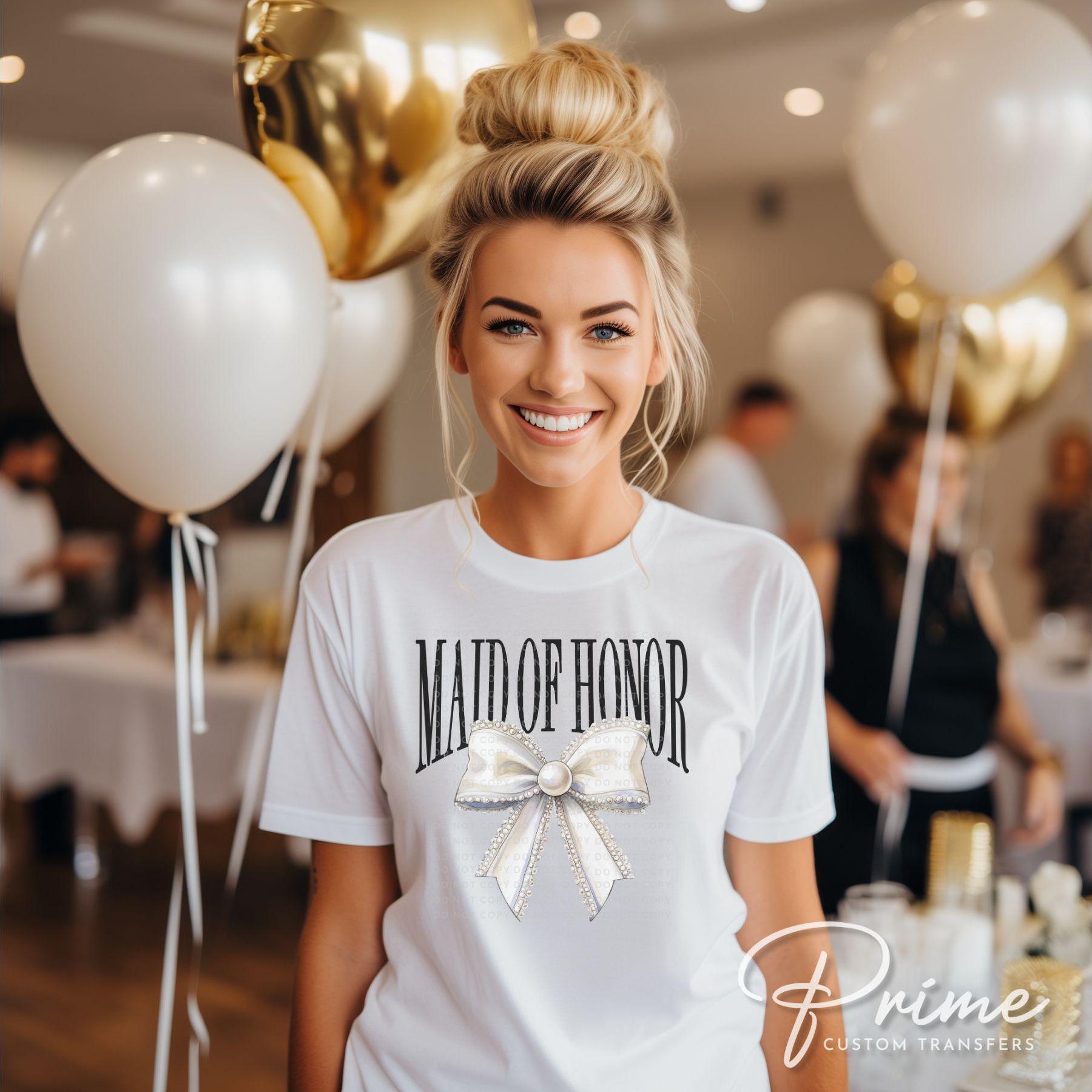 Bride DTF Transfer, Ready to Press, T-shirt Transfer, Heat Transfer, Direct to Film, Wedding, Bachelorette, Coquette Maid of Honor Pearl Bow