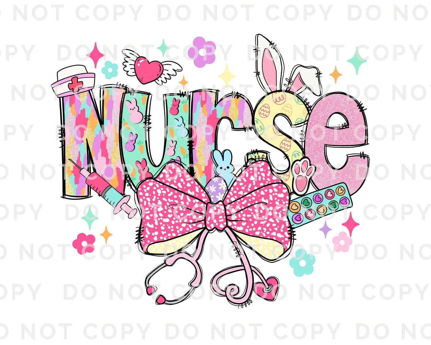 Easter DTF Transfer, Ready to Press, T-shirt Transfer, Heat Transfer, Direct to Film, Holiday, Pink, CNA, Nurse Gift, Coquette Nurse Easter