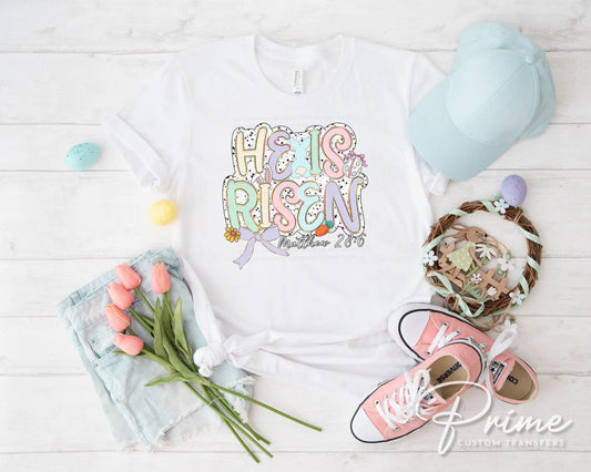 Easter DTF Transfers, Ready to Press, T-shirt Transfers, Heat Transfer, Direct to Film, Christian, Doodle, Bible, He is Risen Faux Glitter