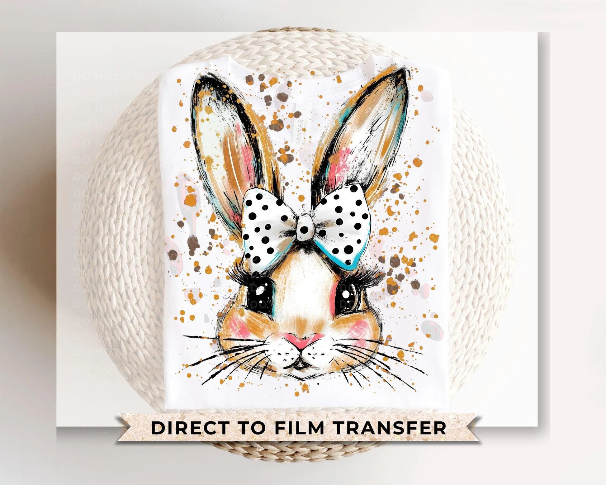 Easter DTF Transfer, Ready to Press, T-shirt Transfer, Heat Transfer, Direct to Film, Spring, Religious, Coquette Polka Dot Bow Easter Bunny