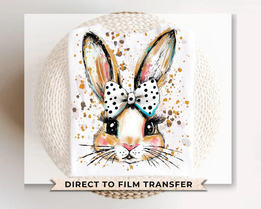Easter DTF Transfer, Ready to Press, T-shirt Transfer, Heat Transfer, Direct to Film, Spring, Religious, Coquette Polka Dot Bow Easter Bunny