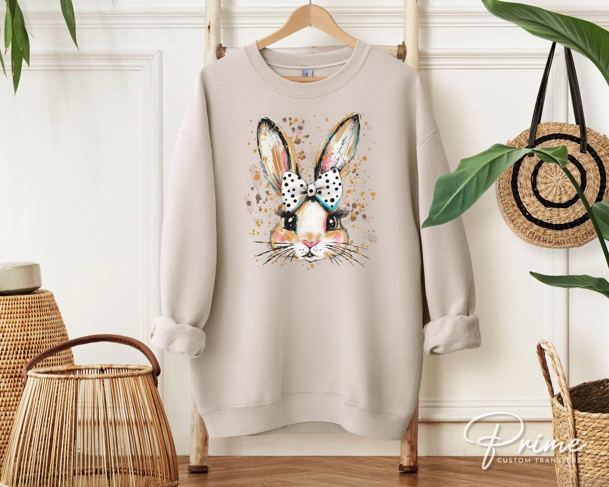 Easter DTF Transfer, Ready to Press, T-shirt Transfer, Heat Transfer, Direct to Film, Spring, Religious, Coquette Polka Dot Bow Easter Bunny
