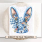 Easter DTF Transfer, Ready to Press, T-shirt Transfer, Heat Transfer, Direct to Film, Rabbit, Girly, Bow Easter, Coquette Blue Floral Bunny