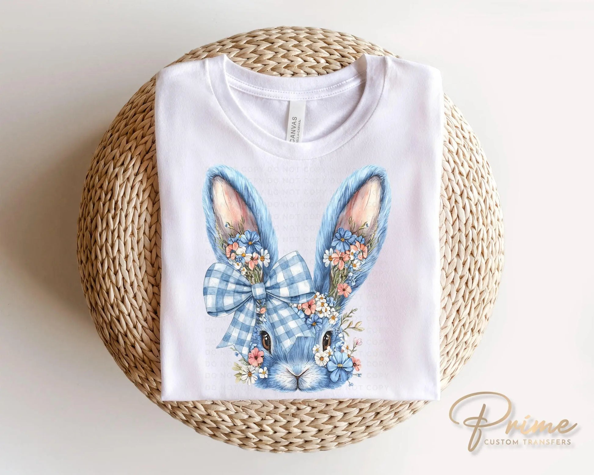 Easter DTF Transfer, Ready to Press, T-shirt Transfer, Heat Transfer, Direct to Film, Rabbit, Girly, Bow Easter, Coquette Blue Floral Bunny