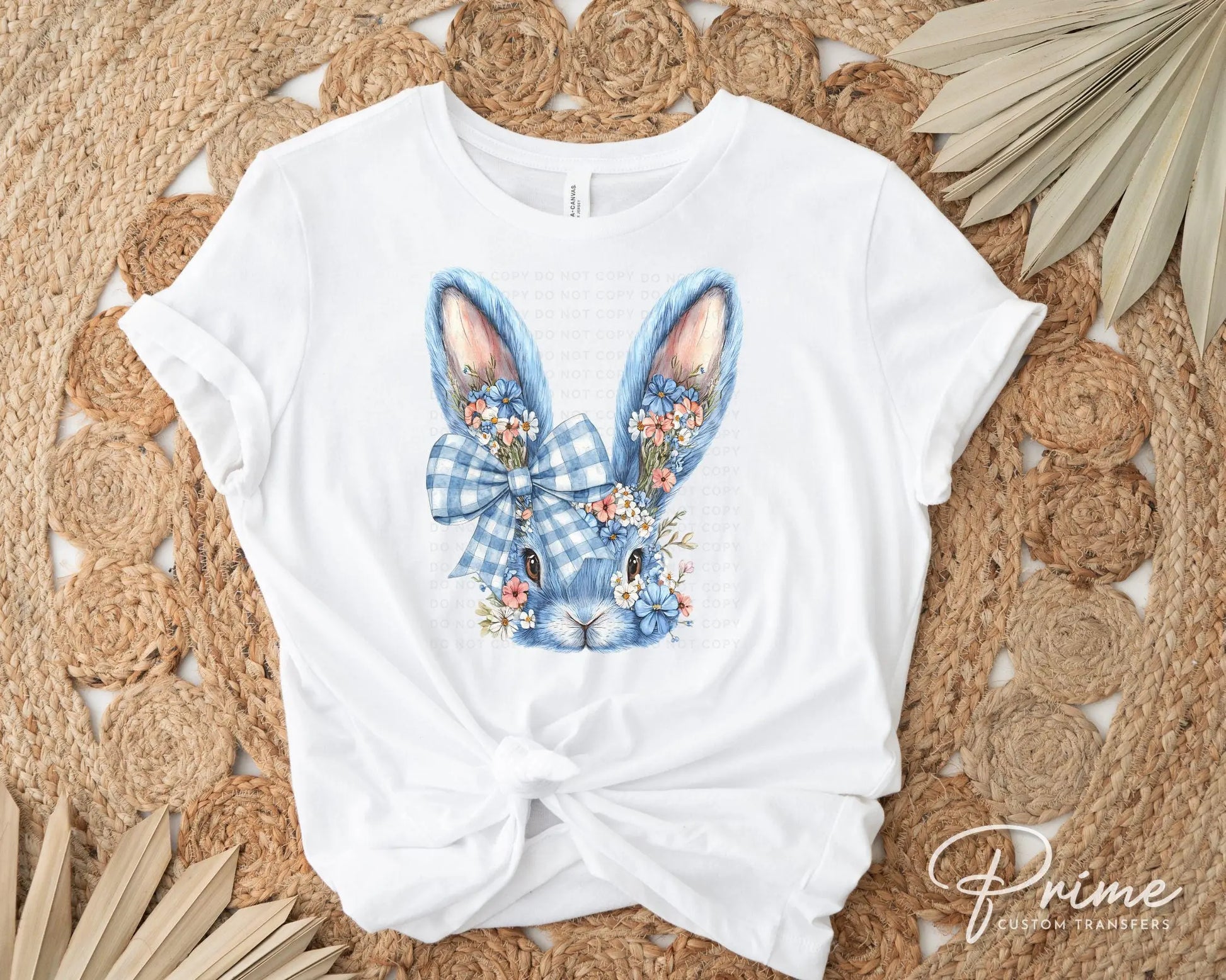 Easter DTF Transfer, Ready to Press, T-shirt Transfer, Heat Transfer, Direct to Film, Rabbit, Girly, Bow Easter, Coquette Blue Floral Bunny