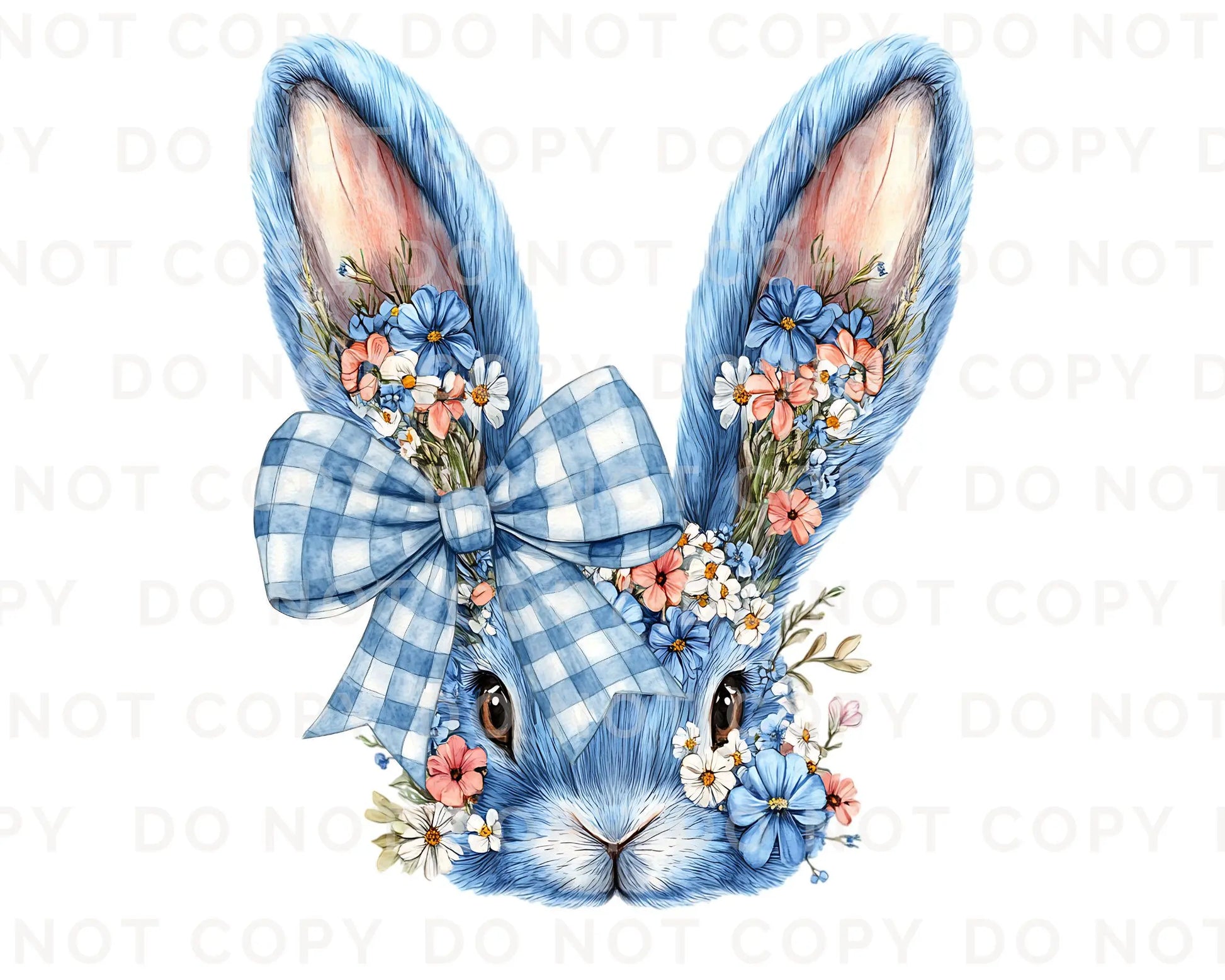 Easter DTF Transfer, Ready to Press, T-shirt Transfer, Heat Transfer, Direct to Film, Rabbit, Girly, Bow Easter, Coquette Blue Floral Bunny