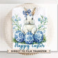 Easter DTF Transfer, Ready to Press, T-shirt Transfer, Heat Transfer, Direct to Film, Rabbit, Girly, Bow Easter, Coquette Blue Floral Bunny