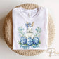 Easter DTF Transfer, Ready to Press, T-shirt Transfer, Heat Transfer, Direct to Film, Rabbit, Girly, Bow Easter, Coquette Blue Floral Bunny