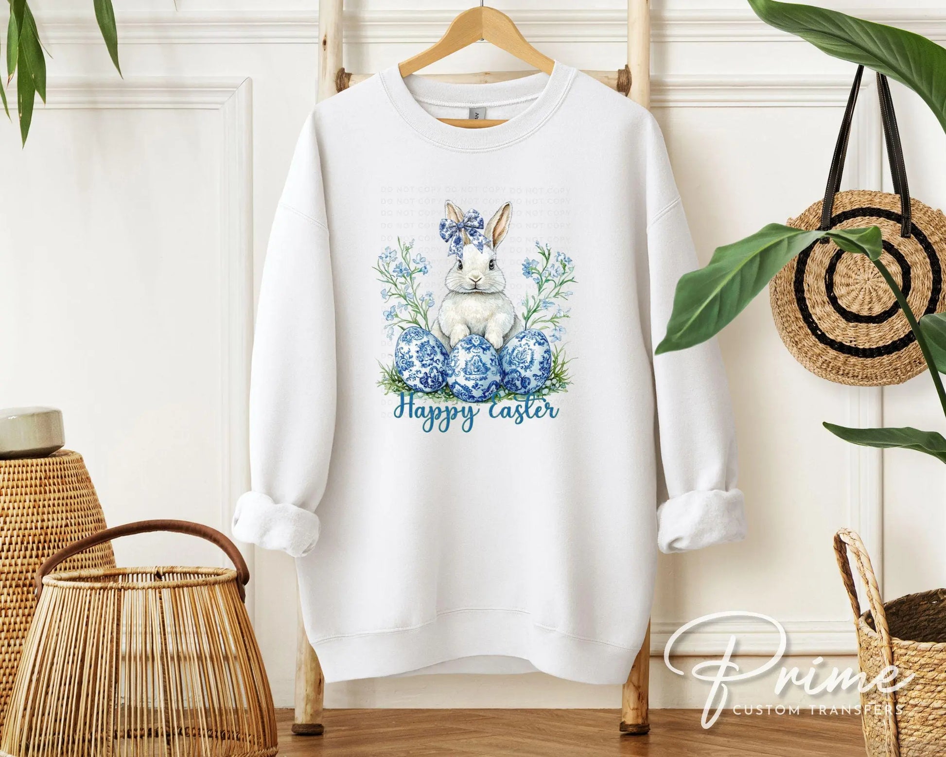 Easter DTF Transfer, Ready to Press, T-shirt Transfer, Heat Transfer, Direct to Film, Rabbit, Girly, Bow Easter, Coquette Blue Floral Bunny