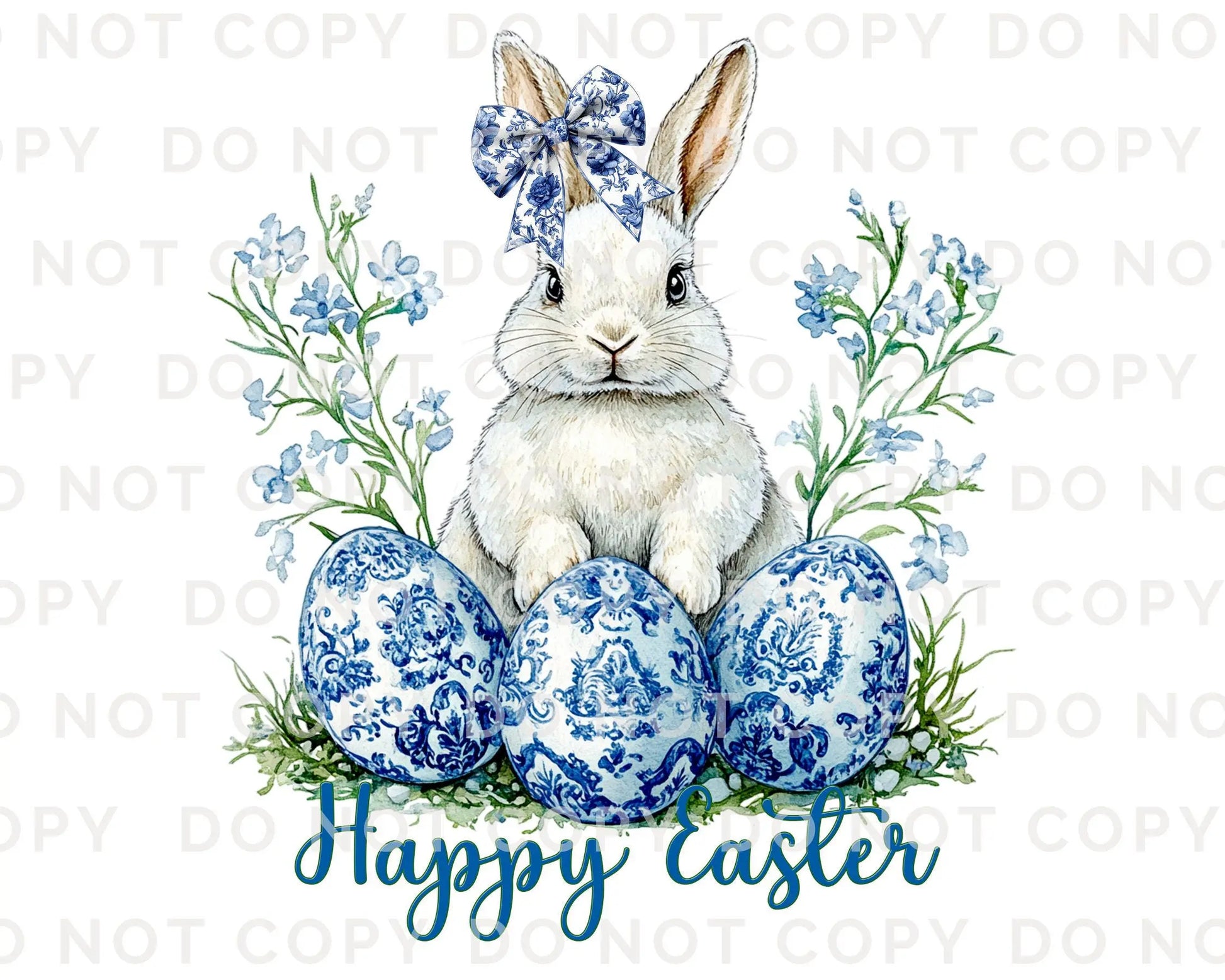 Easter DTF Transfer, Ready to Press, T-shirt Transfer, Heat Transfer, Direct to Film, Rabbit, Girly, Bow Easter, Coquette Blue Floral Bunny