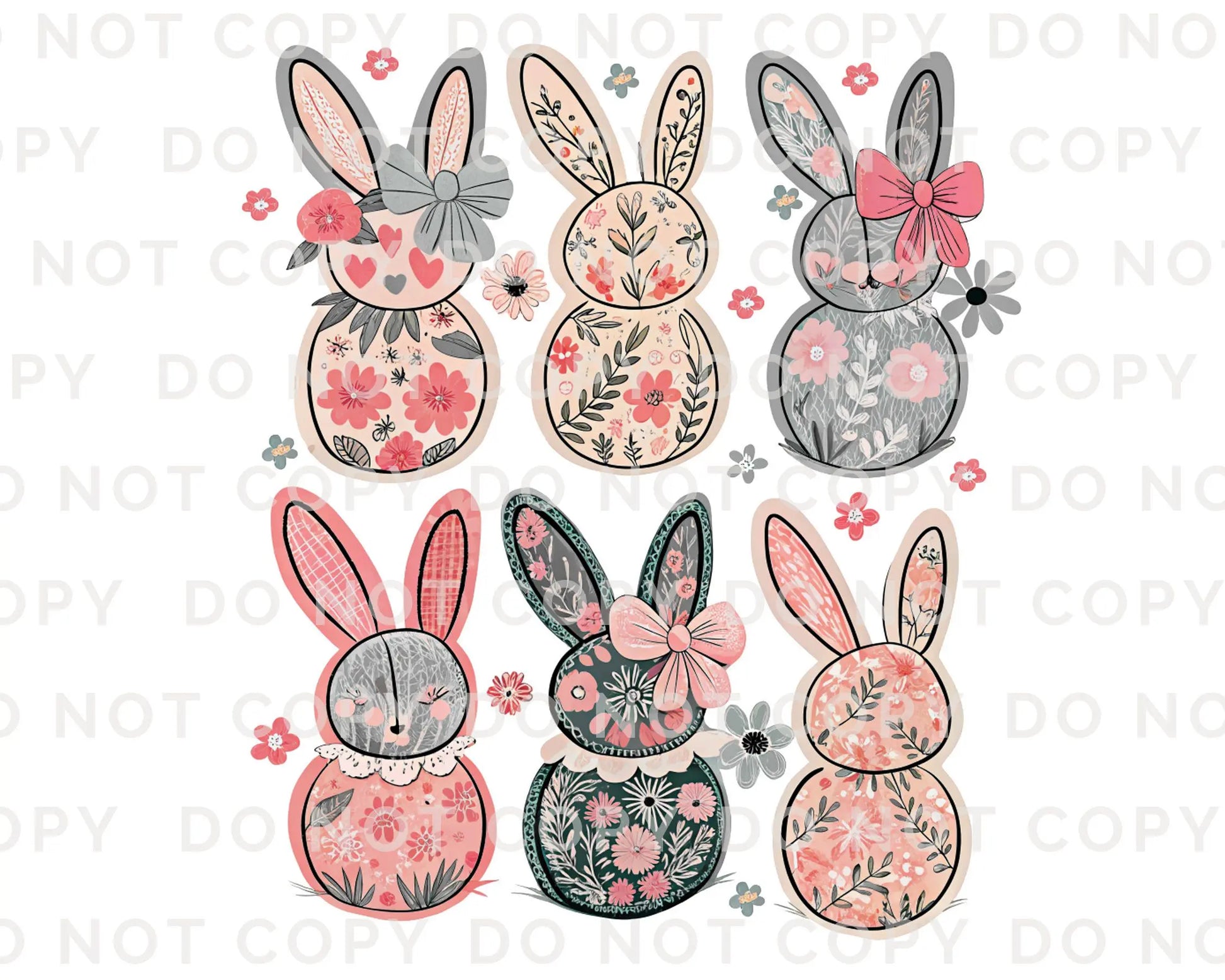 Easter DTF Transfer, Ready to Press, T-shirt Transfer, Heat Transfer, Direct to Film, Floral, Spring, Rabbit, Bow, Coquette Floral Bunnies