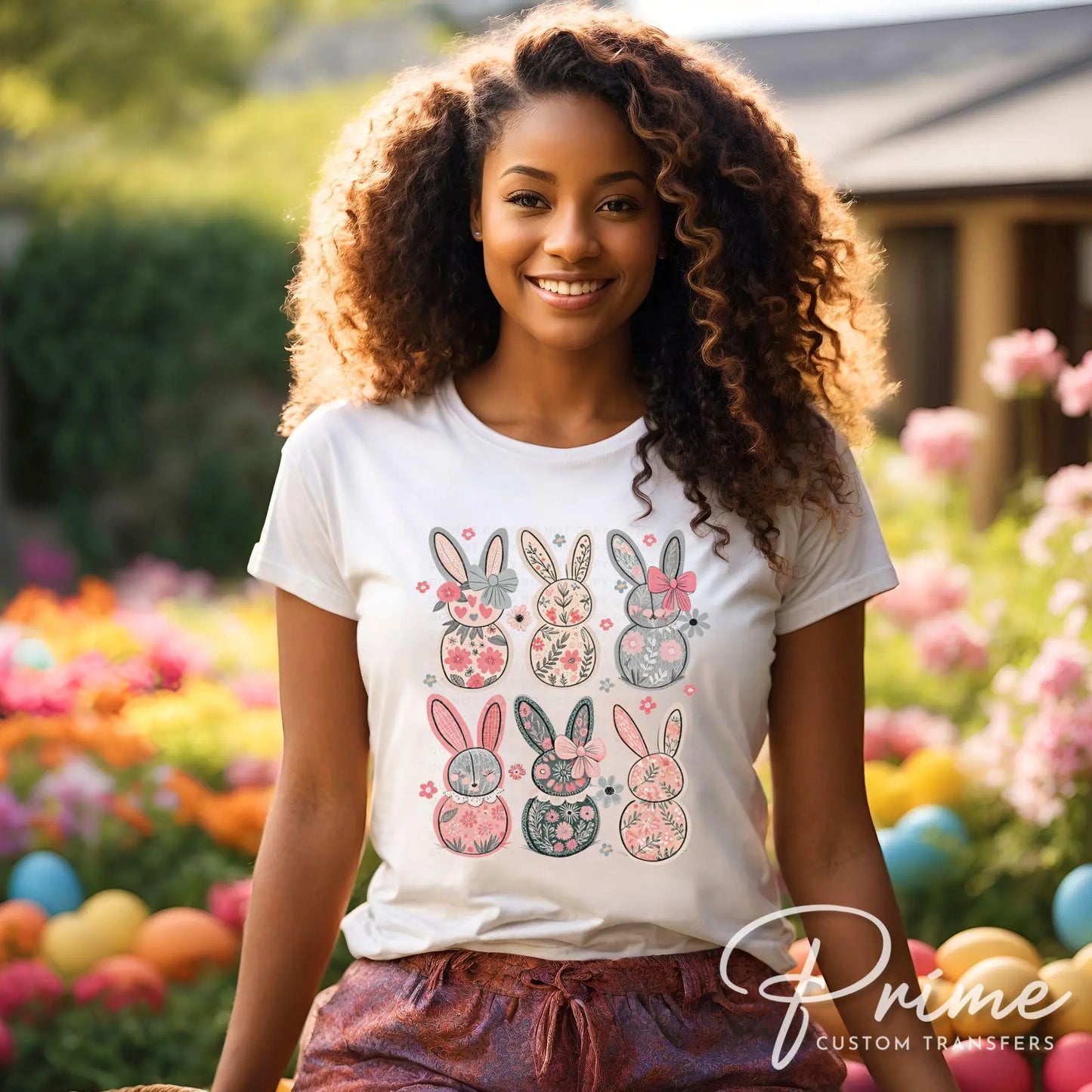 Easter DTF Transfer, Ready to Press, T-shirt Transfer, Heat Transfer, Direct to Film, Floral, Spring, Rabbit, Bow, Coquette Floral Bunnies